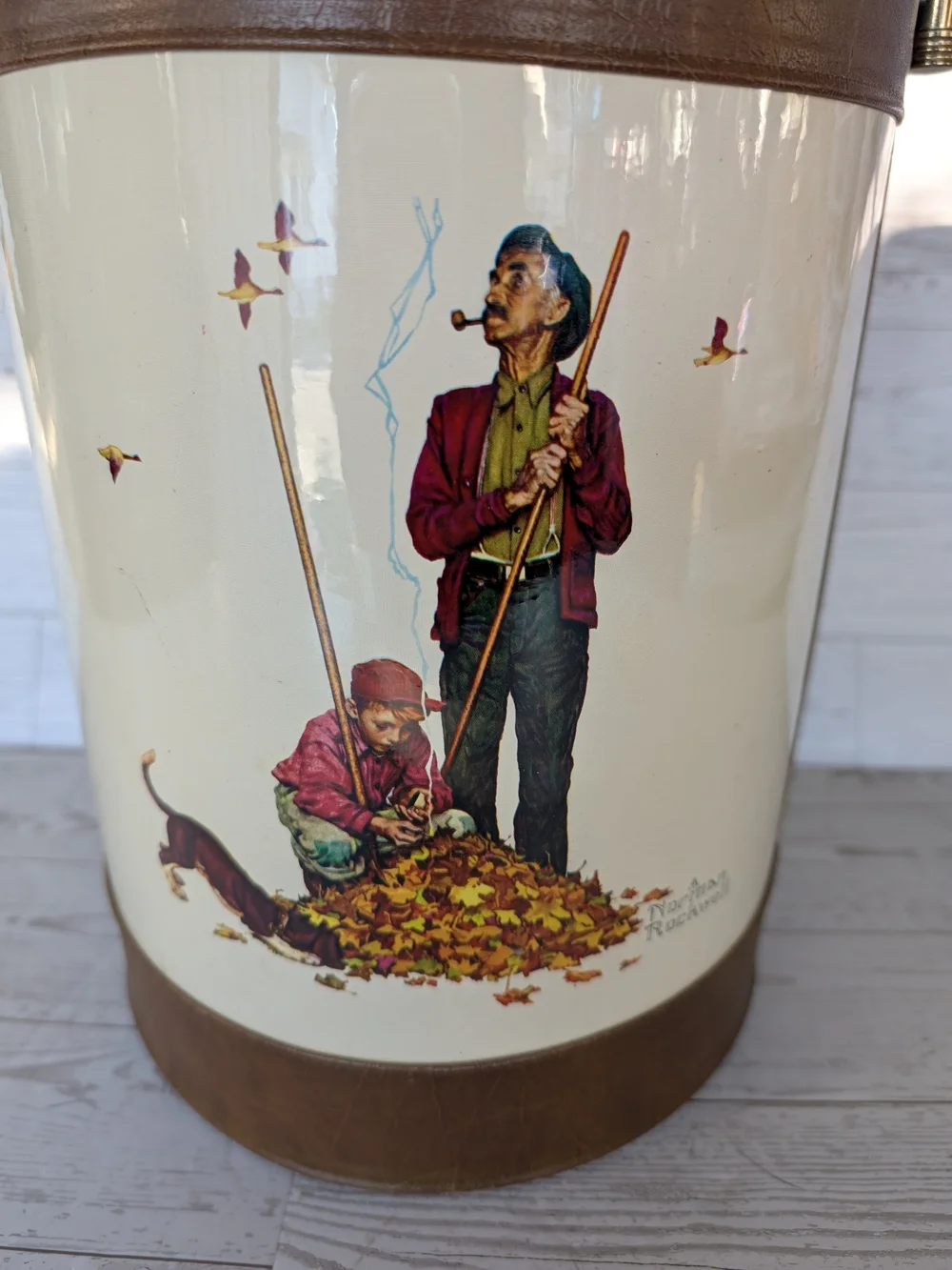 Vintage 1970s Norman Rockwell Ice Bucket Mid-Century Barware w/ faux leather